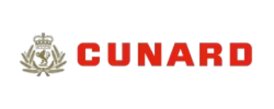 Cunard Cruises logo in gold with crown emblem on a white background