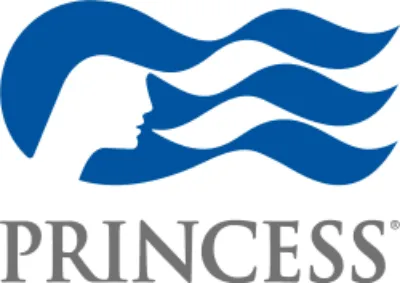 Princess Cruises logo with ocean wave and profile silhouette design in blue and white