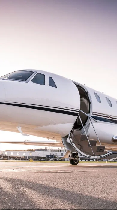 Luxury private jet travel with elegant boarding experience, ideal for exclusive high-end vacations